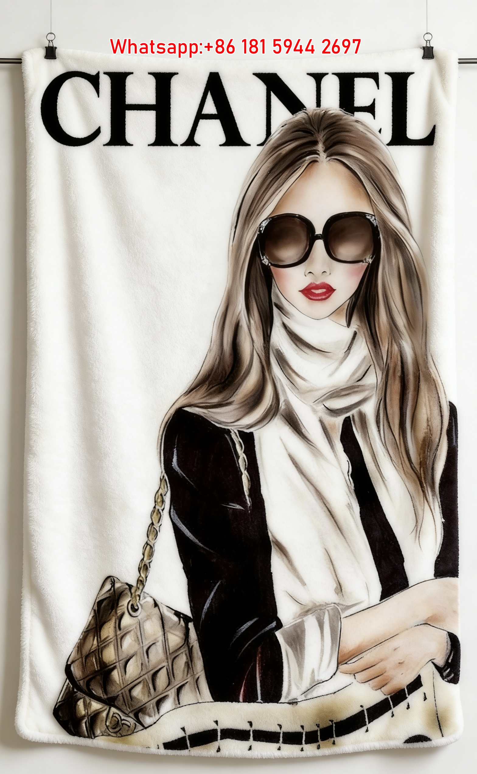 Chanel Inspired Fashion Illustration Flannel Sofa Throw Blanket IMG_6753